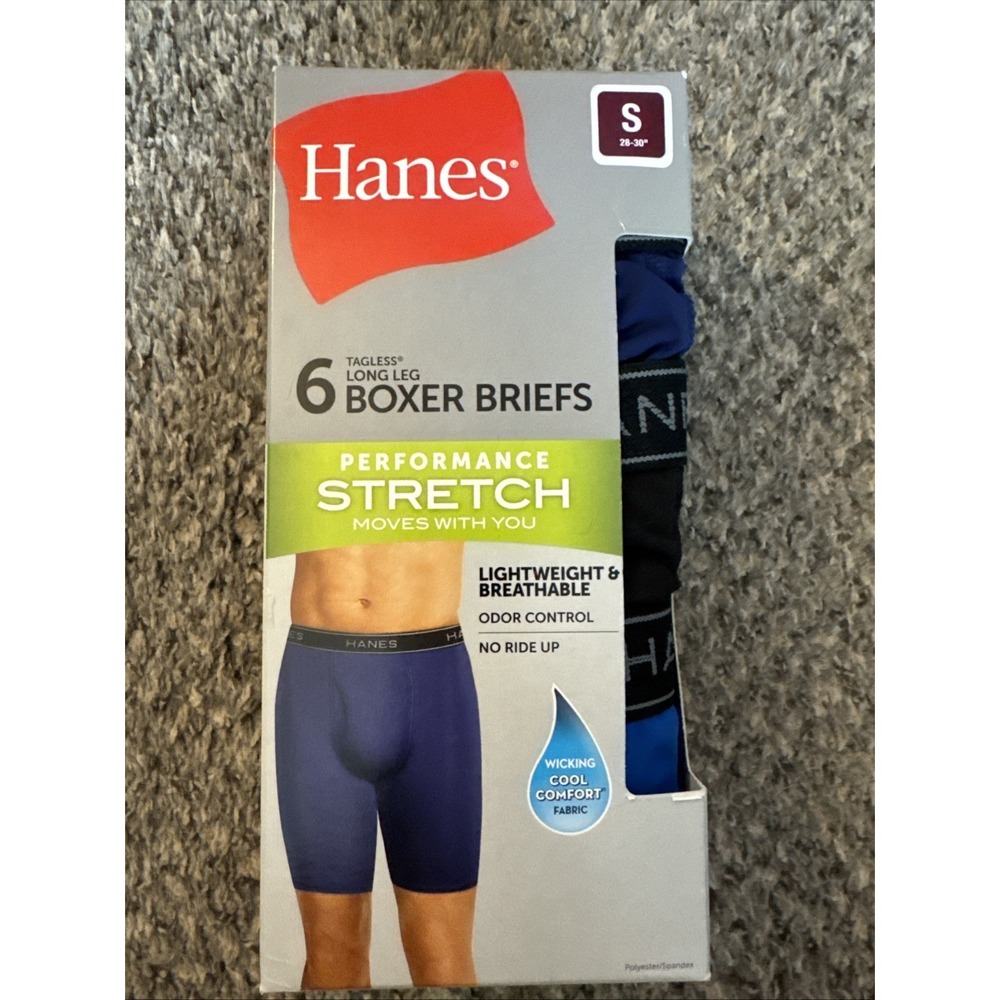 Hanes ~ 6-Pair Mens Boxer Brief Underwear Polyester Blend Stretch ~ S